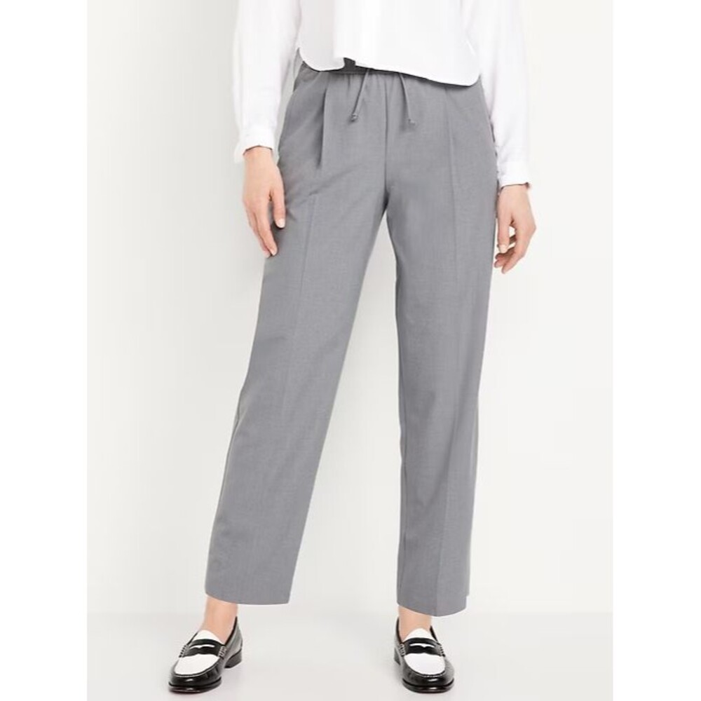 Old Navy Billie Straight Ankle Trouser Pants Women L Gray Pull On Drawstring NEW